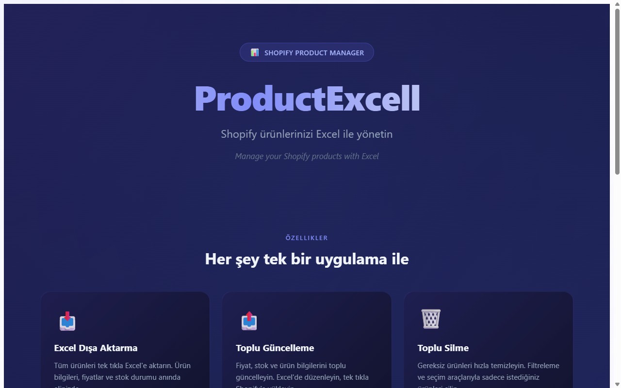 ProductExcell landing page