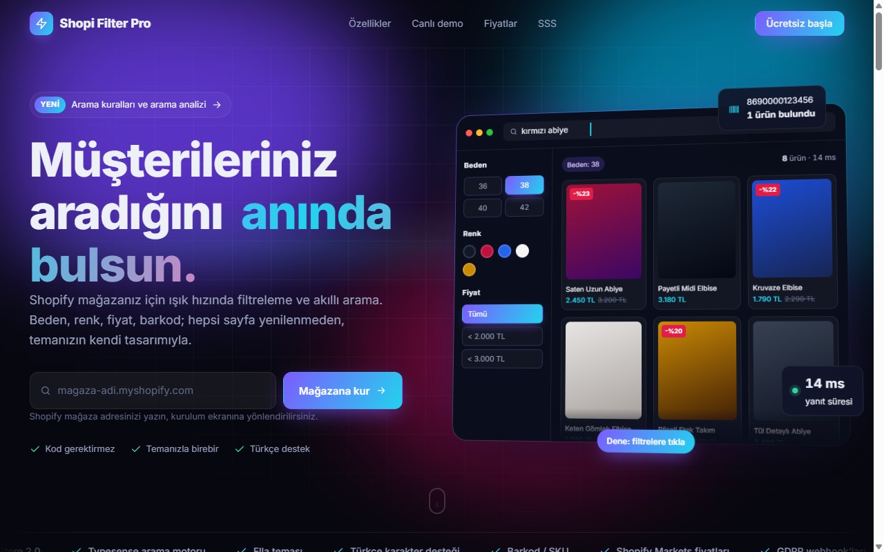 Shopi Filter Pro landing page
